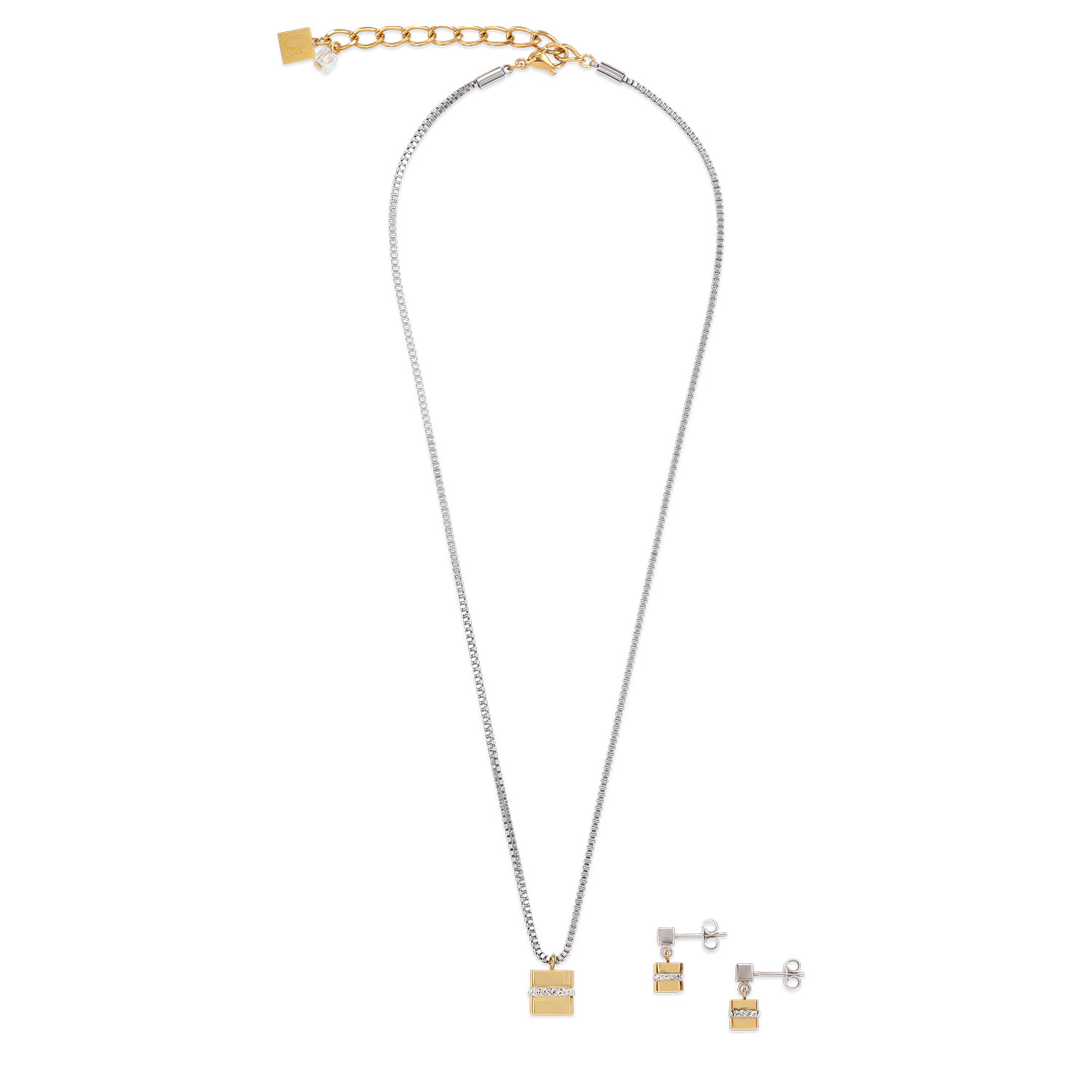 Ohrringe Cube Edelstahl gold & Kristall Pavé kristall