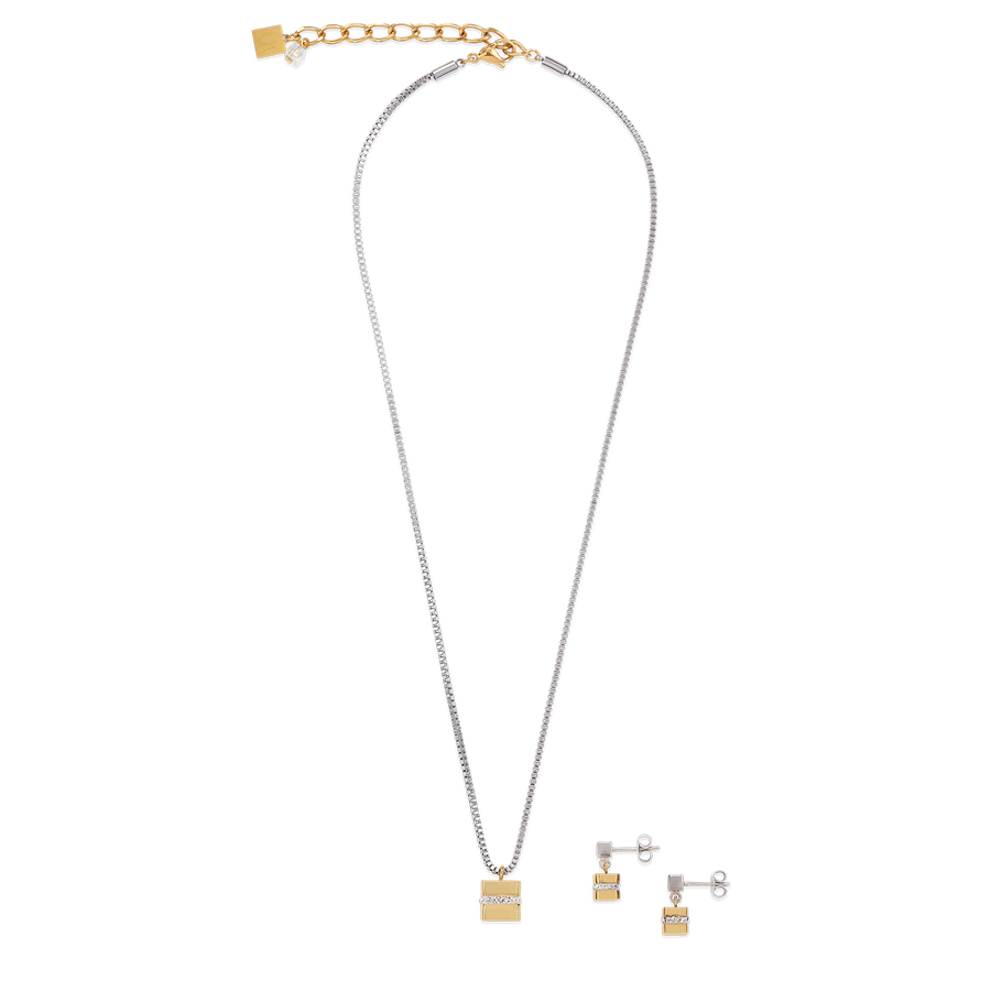Ohrringe Cube Edelstahl gold & Kristall Pavé kristall