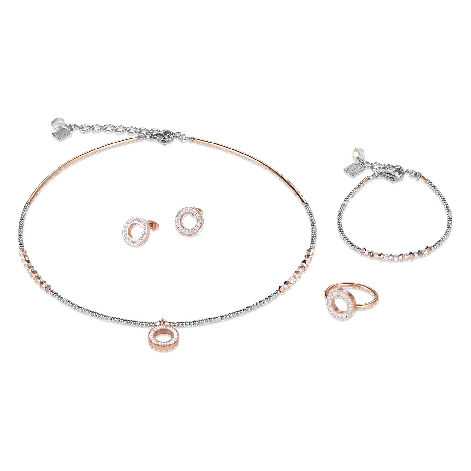 Ohrringe Ring Kristall Pavé kristall small & Edelstahl roségold & silber