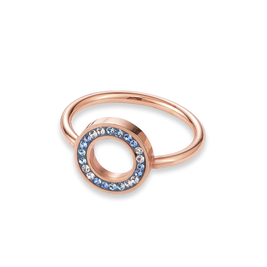 Ring Kristall Pavé blau small & Edelstahl roségold