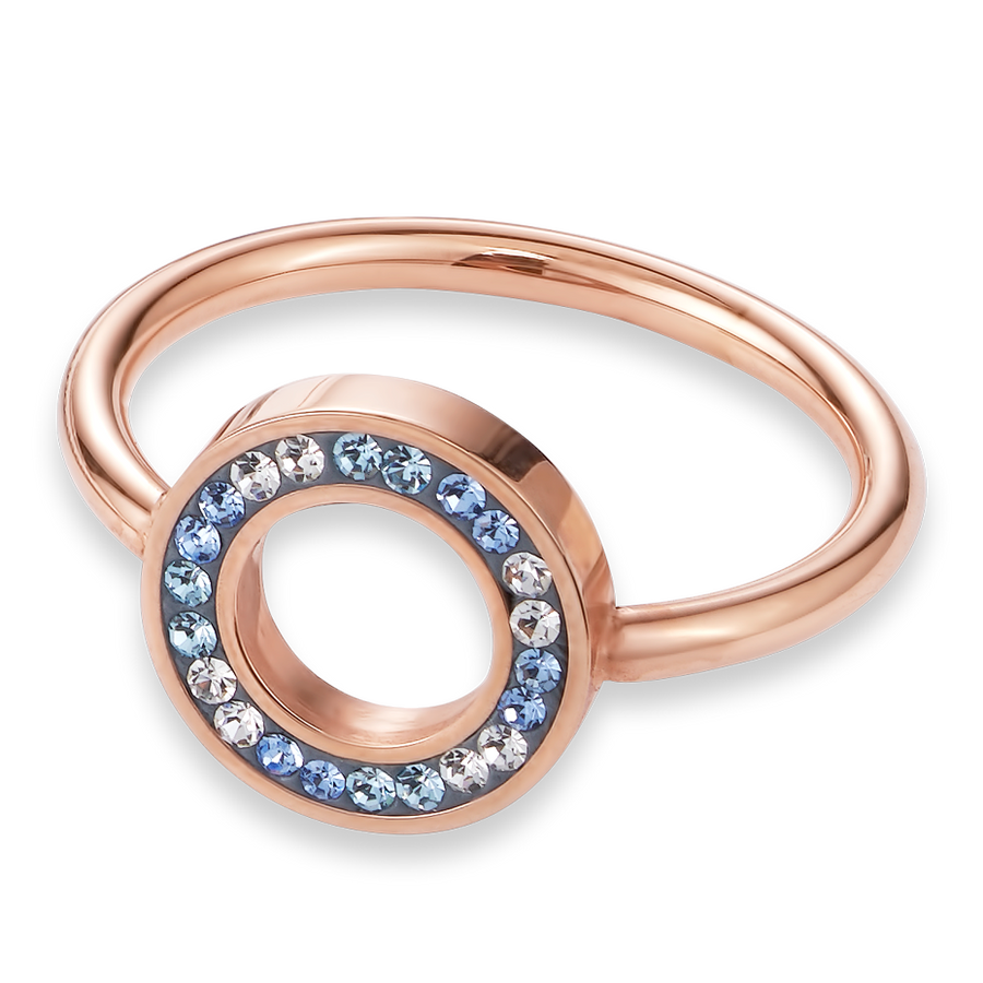 Ring Kristall Pavé blau small & Edelstahl roségold