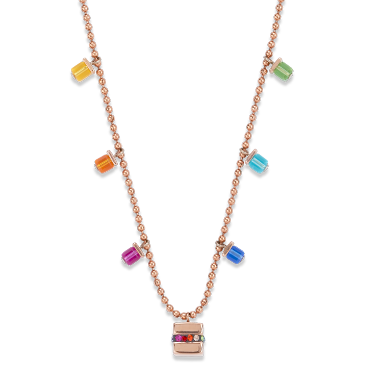 Halskette Cube Edelstahl roségold & Kristall Pavé & Kristalle multicolor
