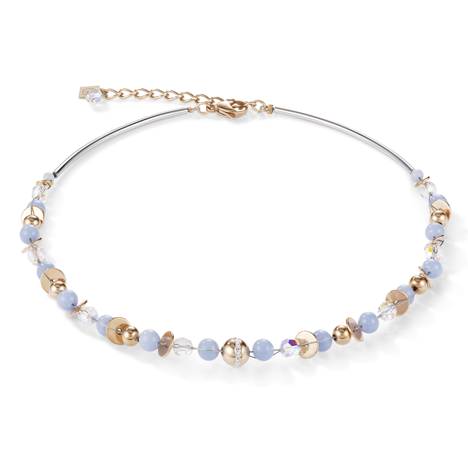 Halskette TwistedPEARLS Angelit & Edelstahl roségold hellblau