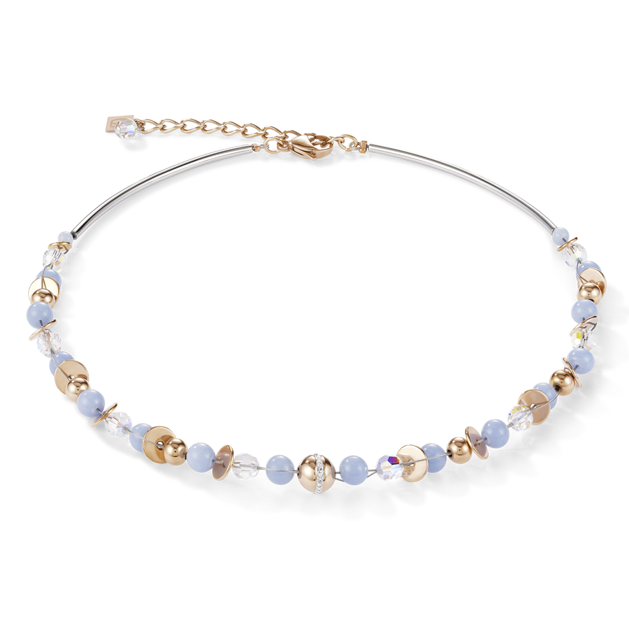 Halskette TwistedPEARLS Angelit & Edelstahl roségold hellblau