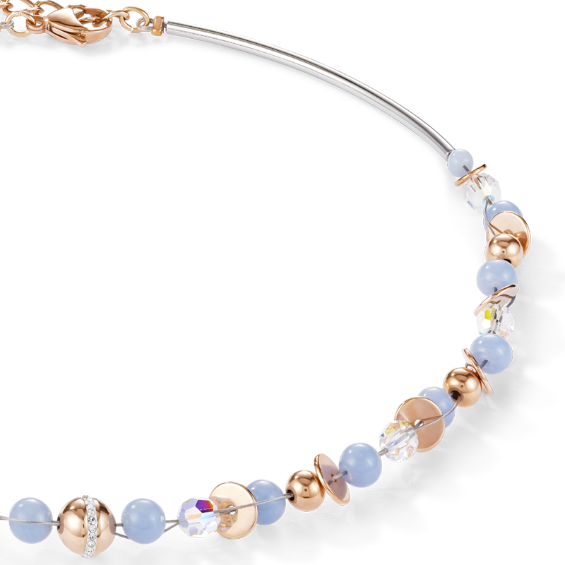 Halskette TwistedPEARLS Angelit & Edelstahl roségold hellblau