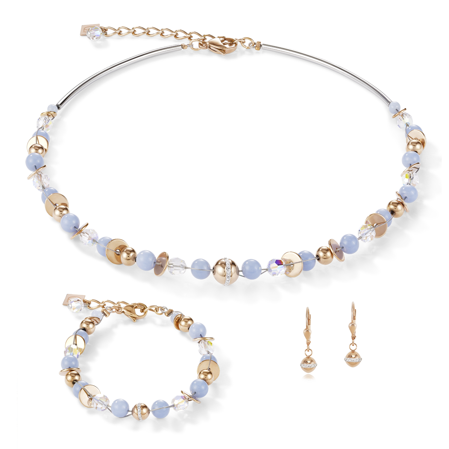 Halskette TwistedPEARLS Angelit & Edelstahl roségold hellblau