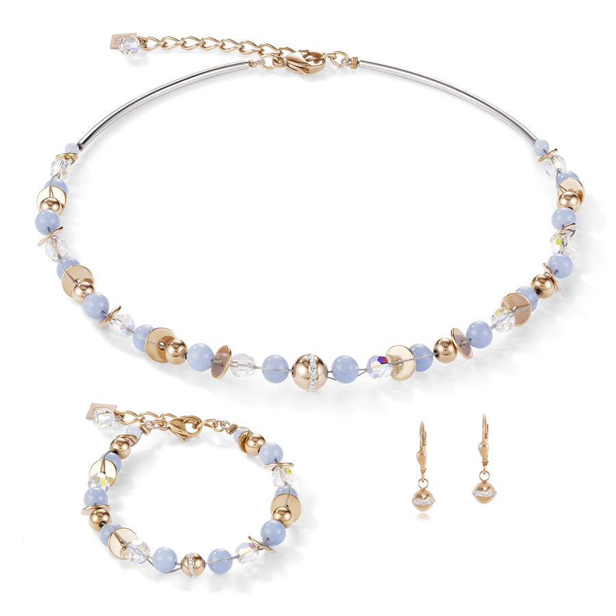 Halskette TwistedPEARLS Angelit & Edelstahl roségold hellblau