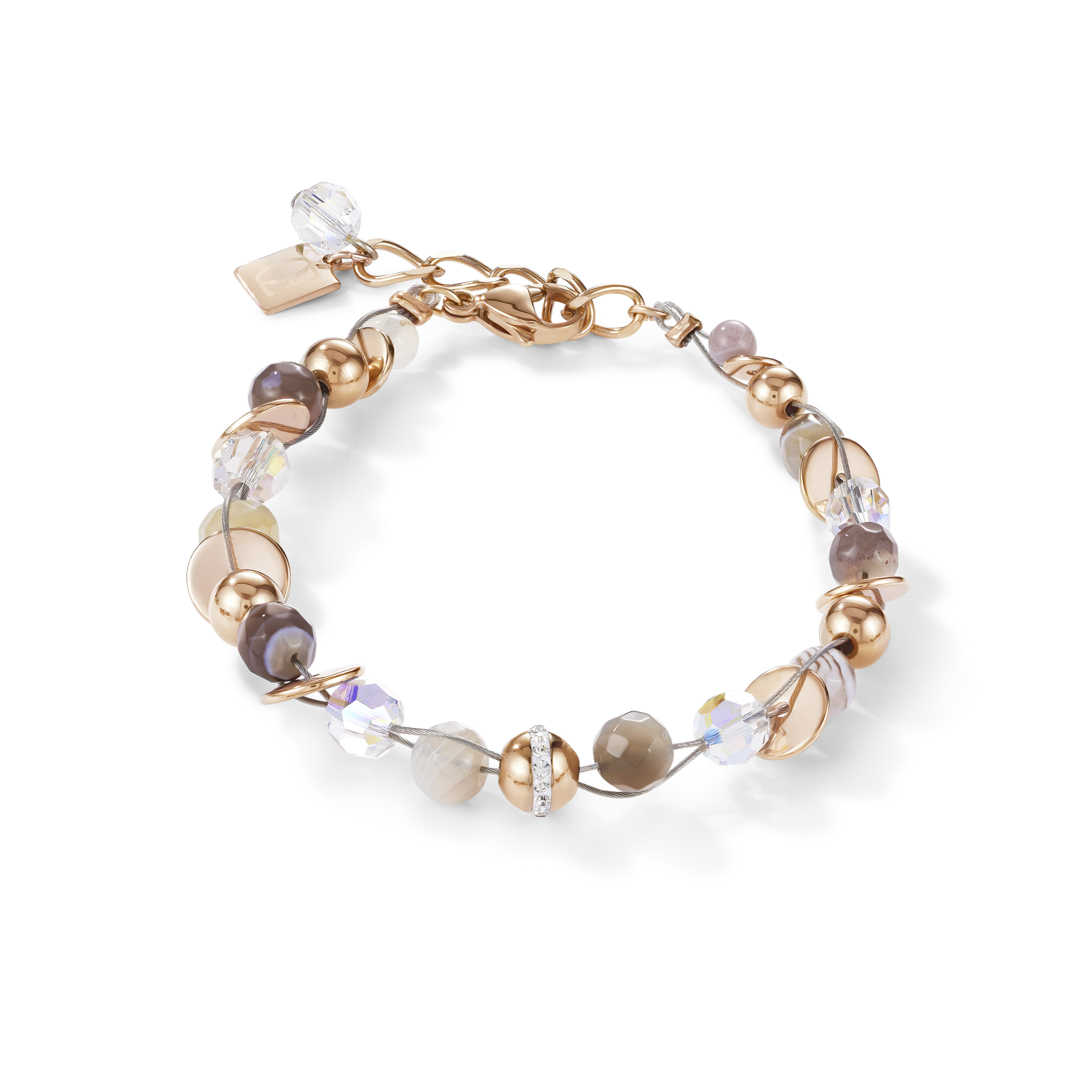 Armband TwistedPEARLS Botswana Achat & Edelstahl roségold beige-grau