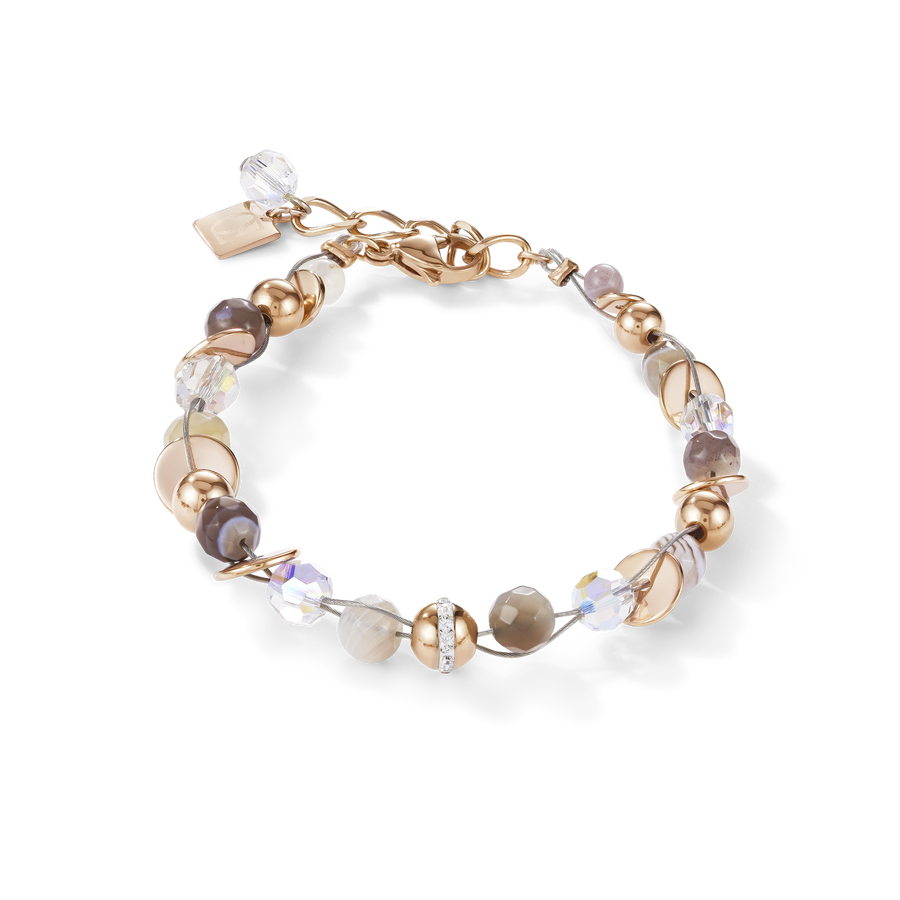 Armband TwistedPEARLS Botswana Achat & Edelstahl roségold beige-grau