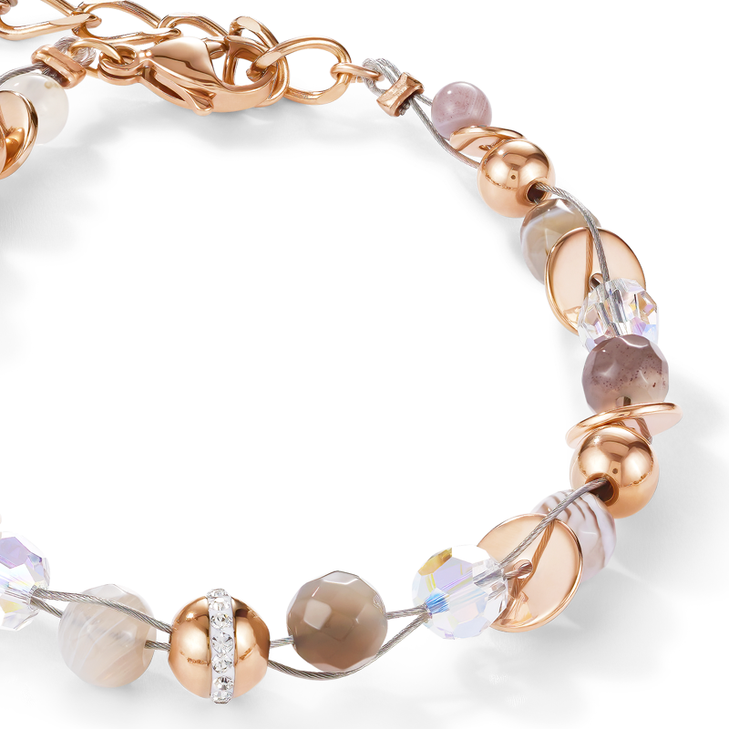 Armband TwistedPEARLS Botswana Achat & Edelstahl roségold beige-grau