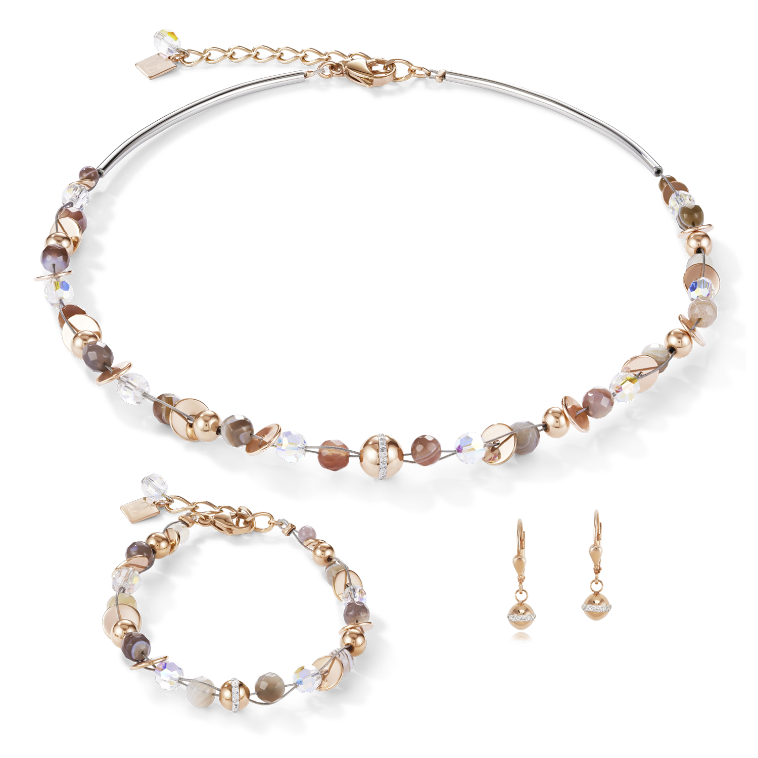Armband TwistedPEARLS Botswana Achat & Edelstahl roségold beige-grau