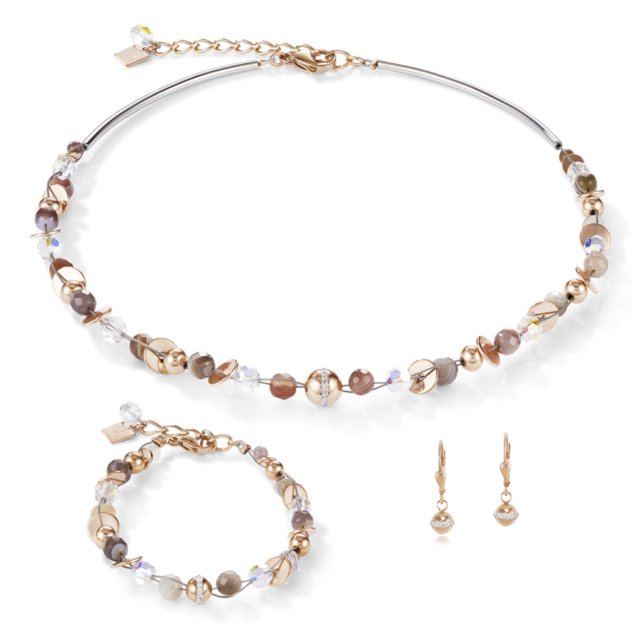 Armband TwistedPEARLS Botswana Achat & Edelstahl roségold beige-grau
