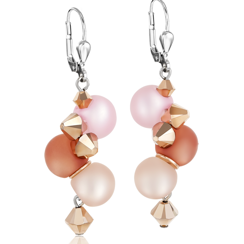 Ohrringe Polaris Kristalle & Edelstahl rosa-beige