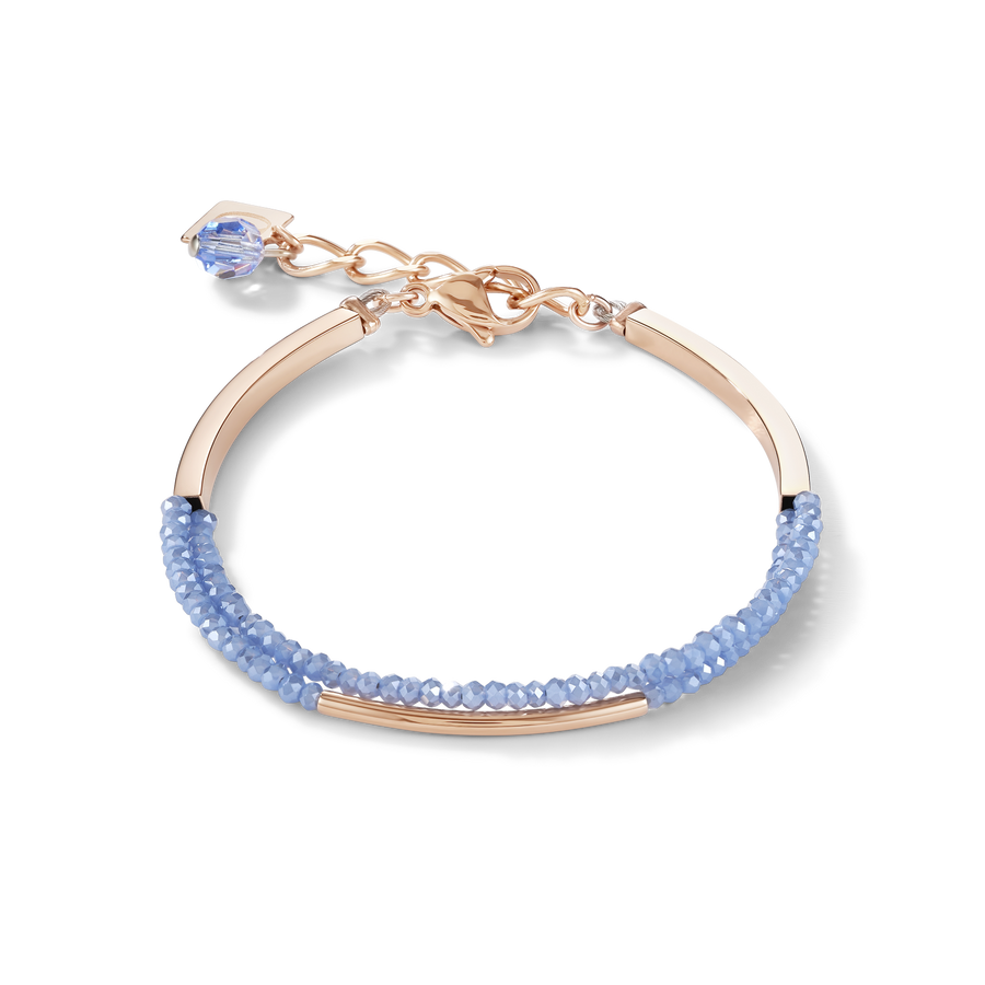 Armband Wasserfall small Edelstahl roségold & Glas hellblau