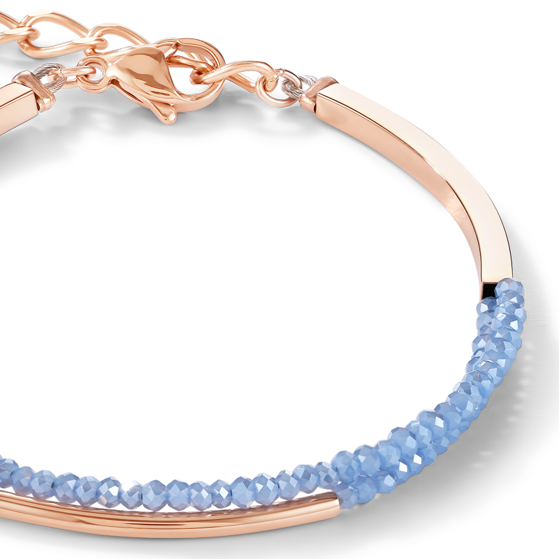 Armband Wasserfall small Edelstahl roségold & Glas hellblau