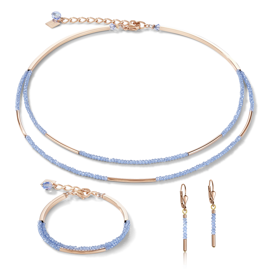 Armband Wasserfall small Edelstahl roségold & Glas hellblau