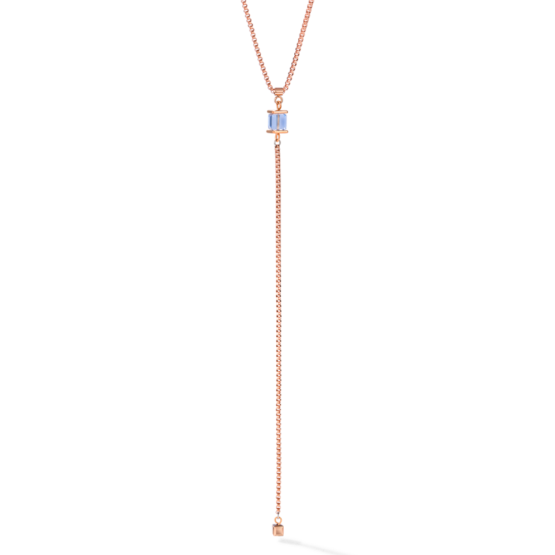 Halskette Edelstahl roségold & Kristalle hellblau