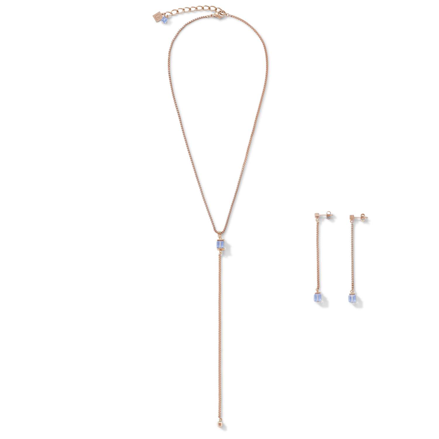 Halskette Edelstahl roségold & Kristalle hellblau