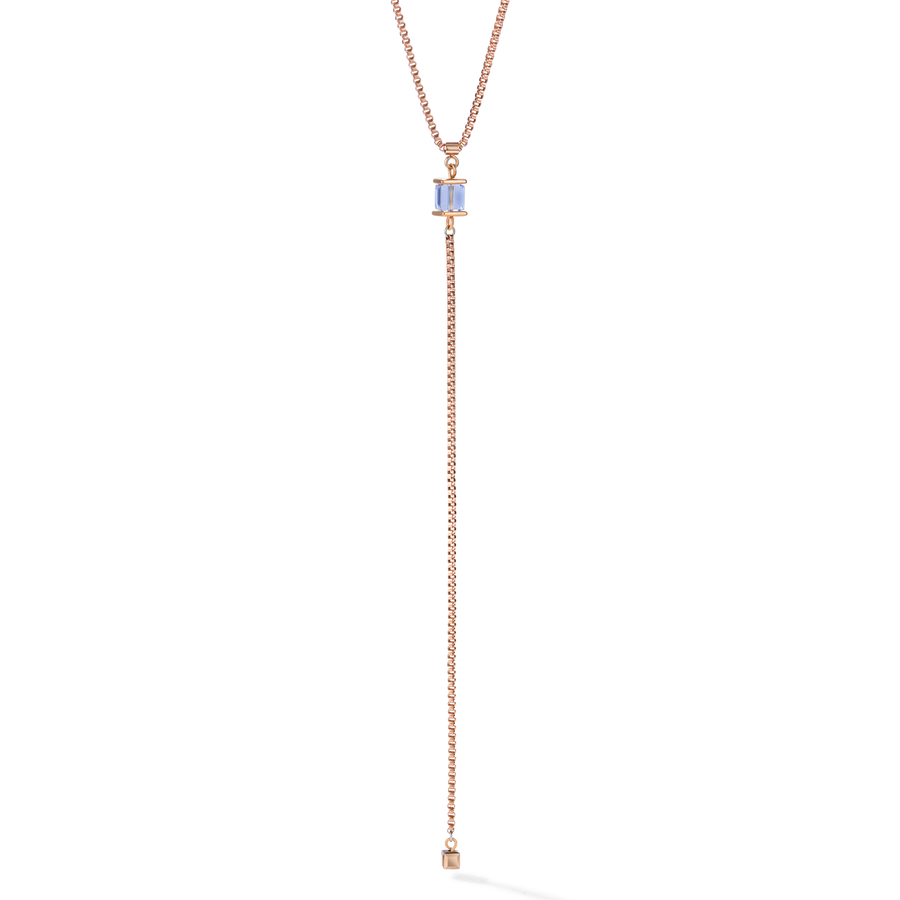 Halskette Edelstahl roségold & Kristalle hellblau