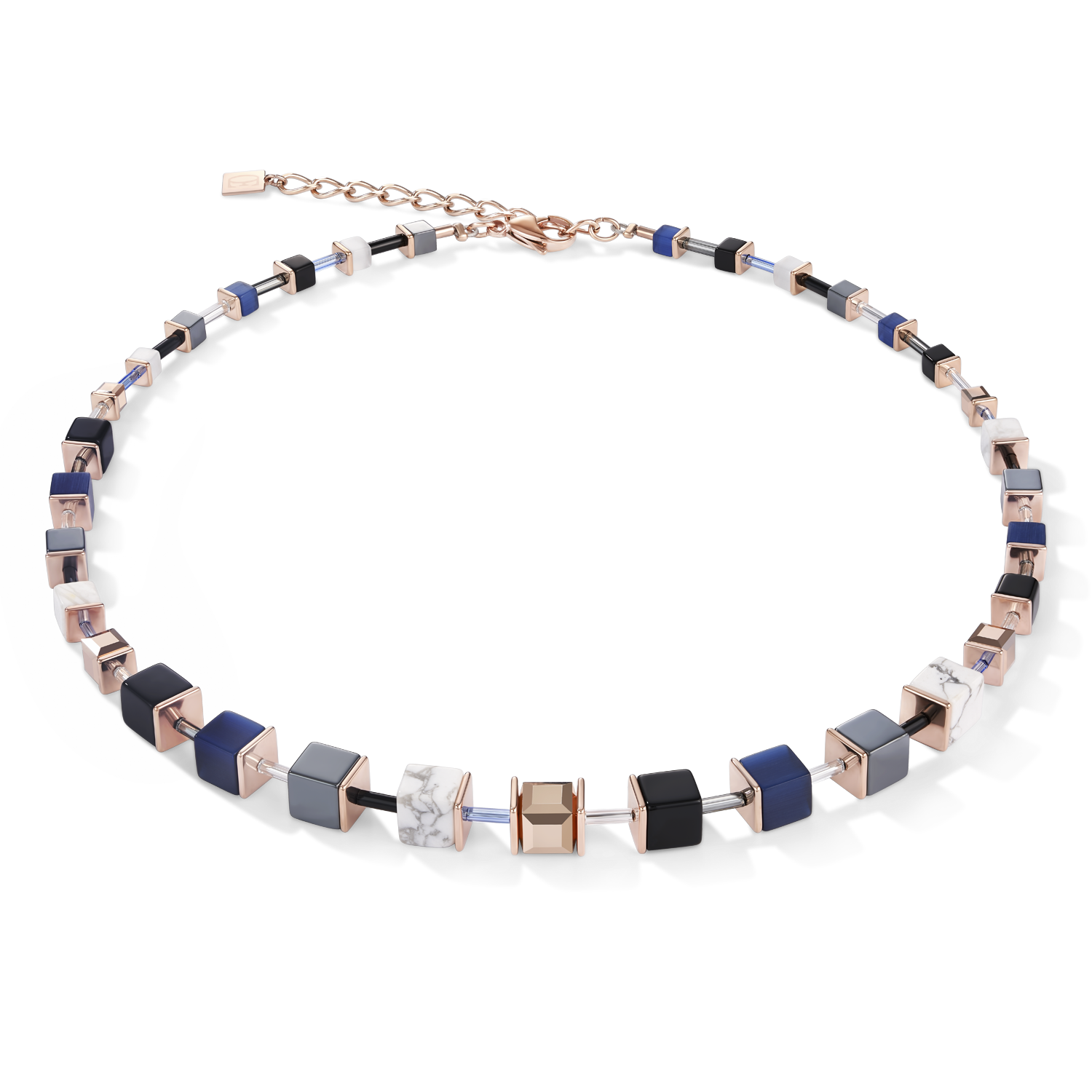 Halskette GeoCUBE® blau-roségold