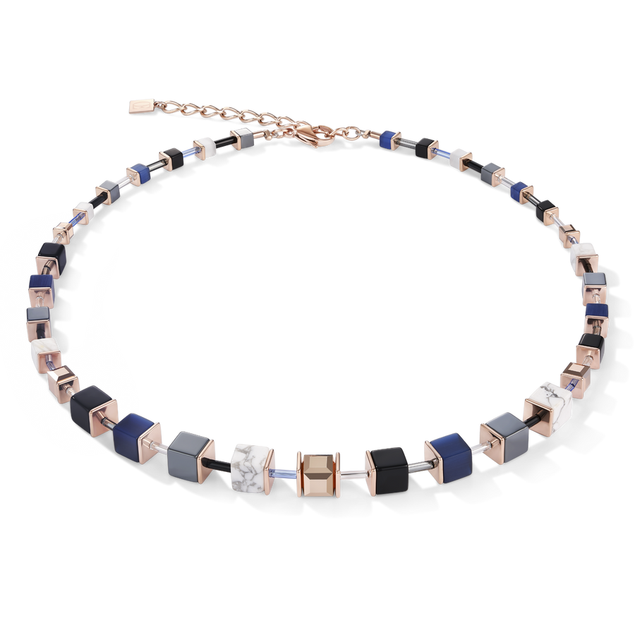 Halskette GeoCUBE® blau-roségold