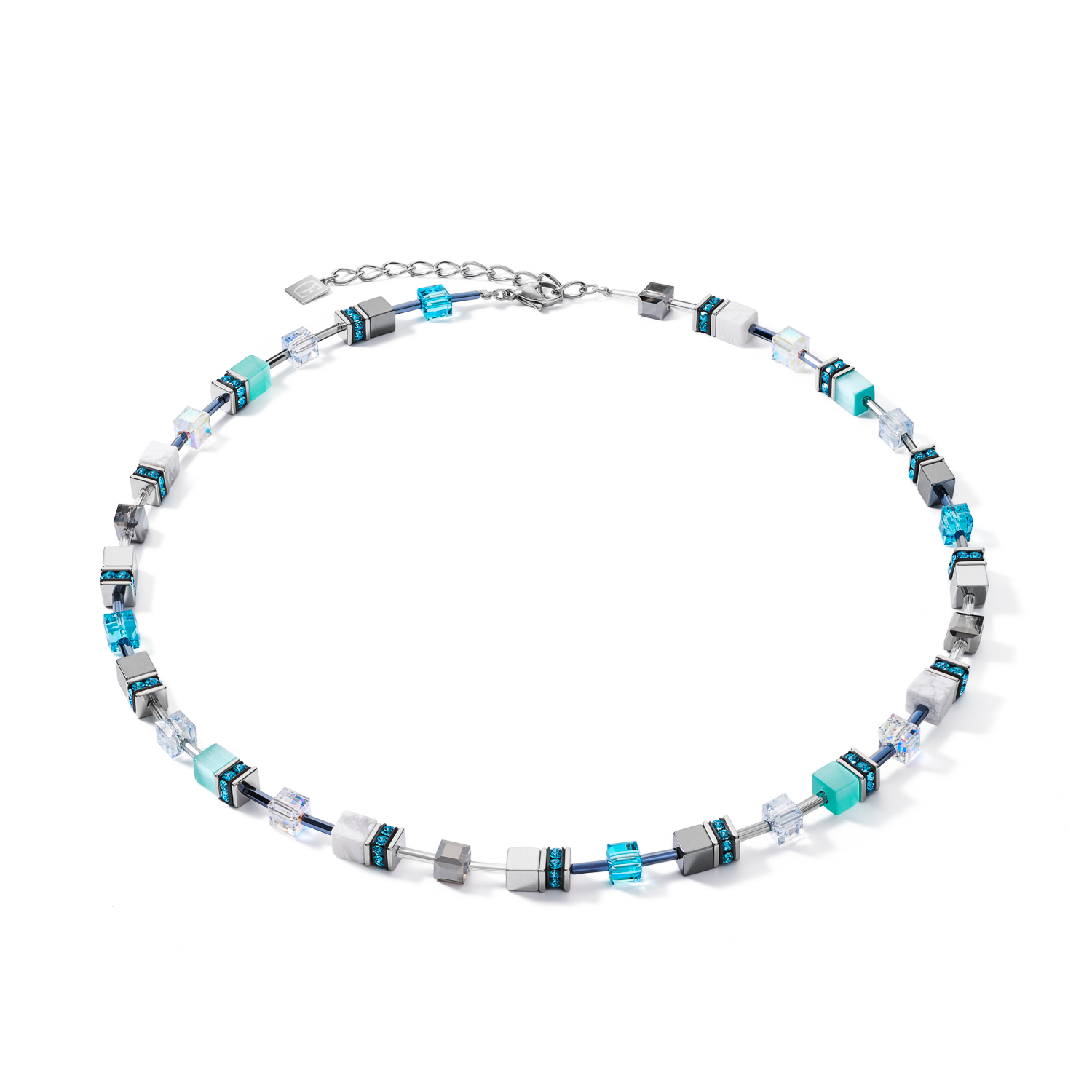 Halskette GeoCUBE® medium aqua-weiß