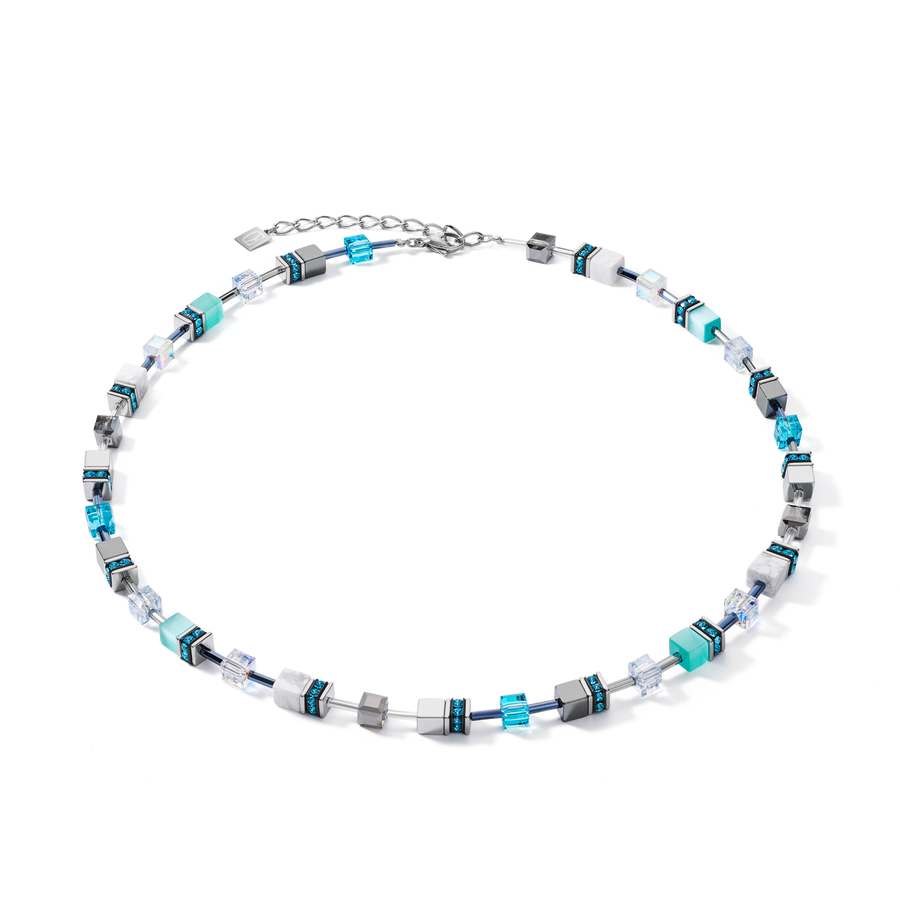 Halskette GeoCUBE® medium aqua-weiß