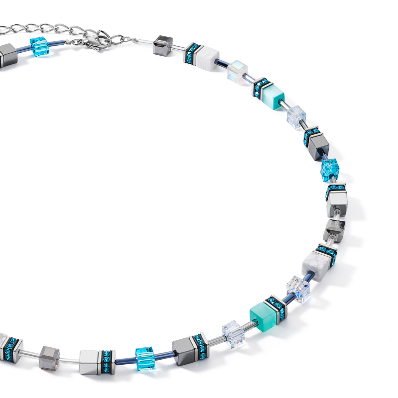 Halskette GeoCUBE® medium aqua-weiß