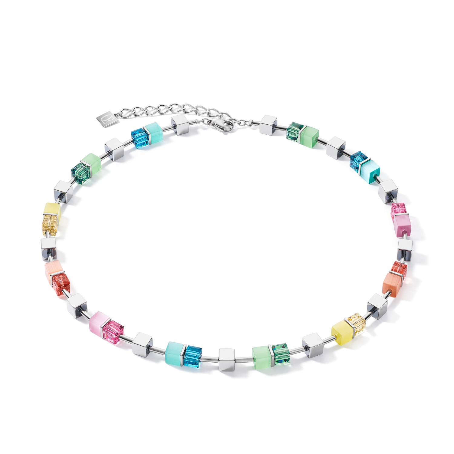 Halskette GeoCUBE® colour couple Hämatit multicolor spring-silber