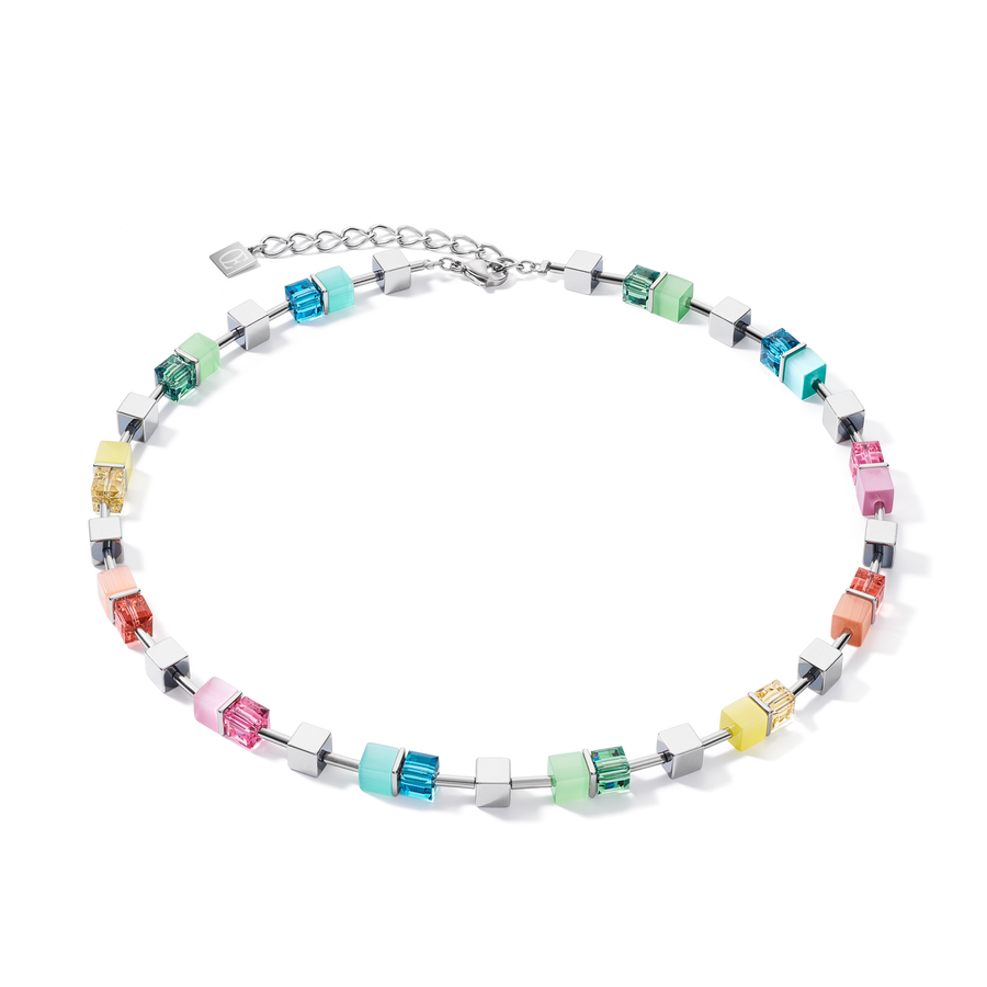 Halskette GeoCUBE® colour couple Hämatit multicolor spring-silber