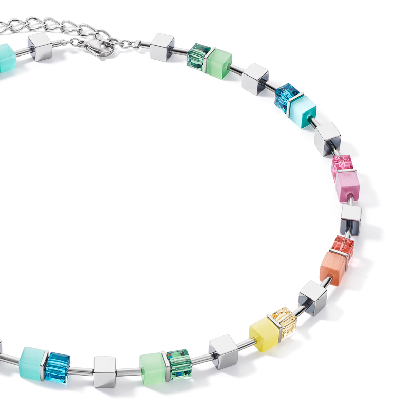 Halskette GeoCUBE® colour couple Hämatit multicolor spring-silber