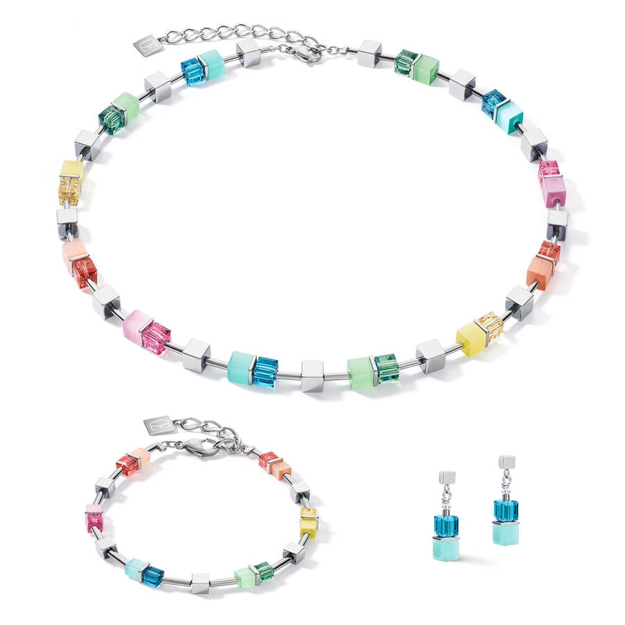 Halskette GeoCUBE® colour couple Hämatit multicolor spring-silber