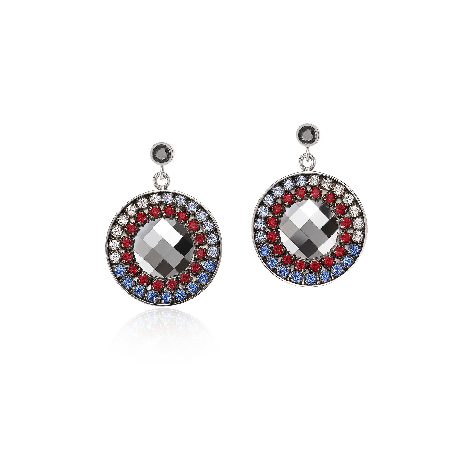 Ohrringe Amulett Kristalle & Mesh blau-rot