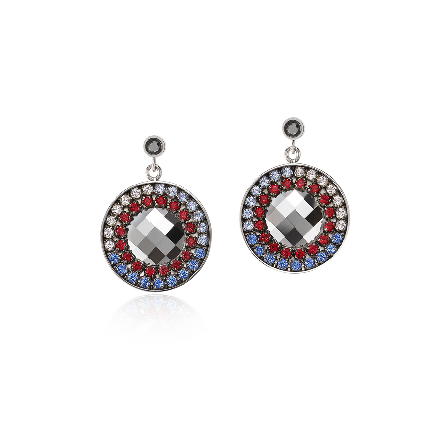 Ohrringe Amulett Kristalle & Mesh blau-rot