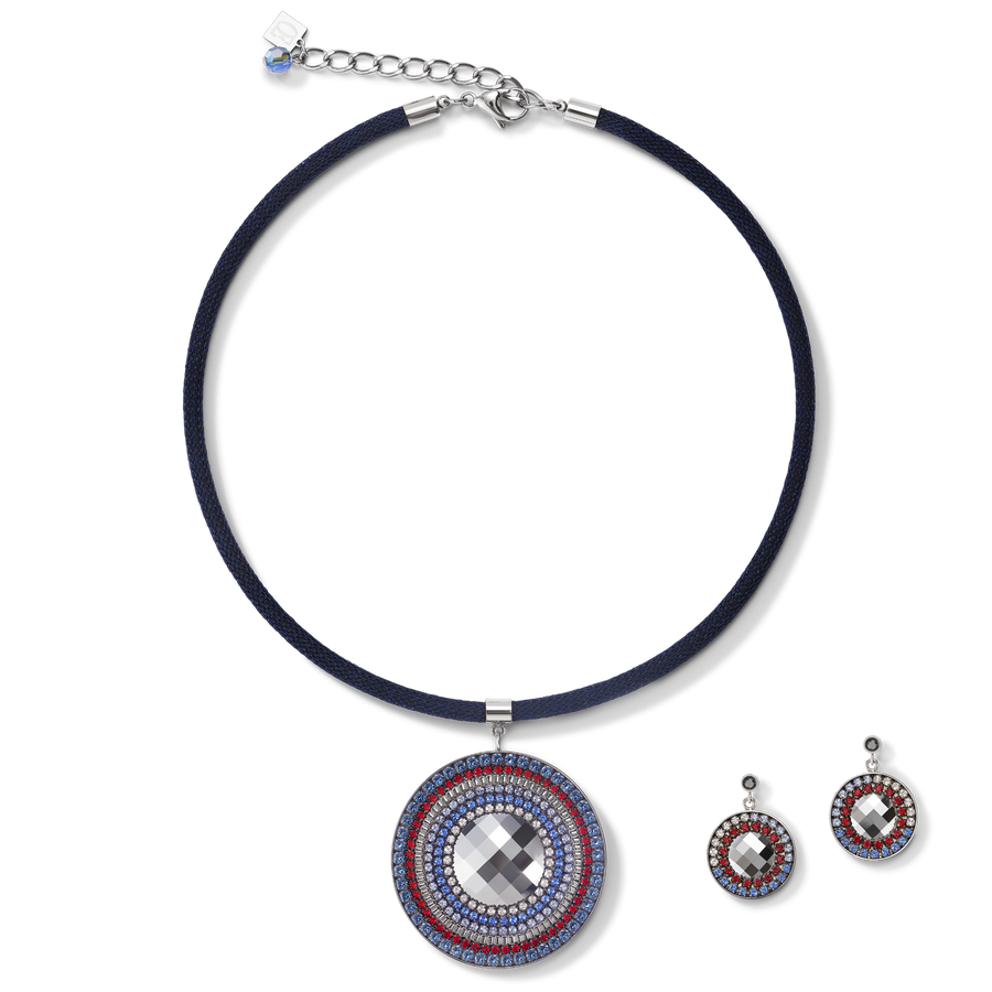 Ohrringe Amulett Kristalle & Mesh blau-rot
