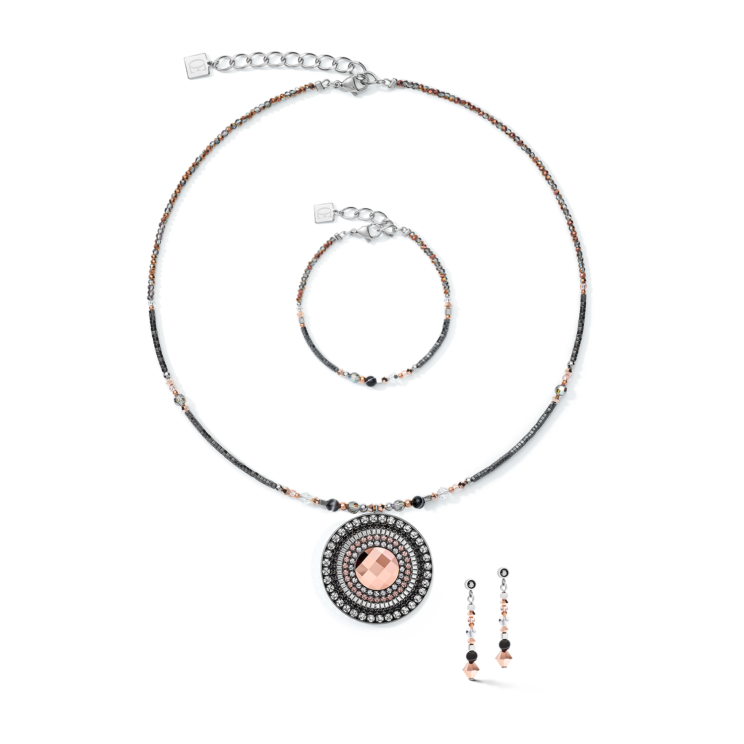 Halskette Amulett small Kristalle & Streifenonyx grau-kristall