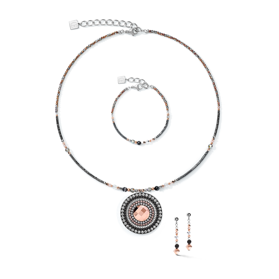Halskette Amulett small Kristalle & Streifenonyx grau-kristall