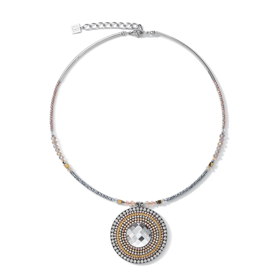 Halskette Amulett Bicolor Kristalle & Hämatit gold-silber