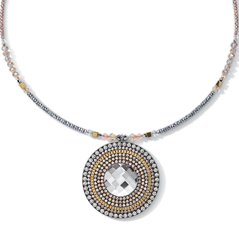 Halskette Amulett Bicolor Kristalle & Hämatit gold-silber