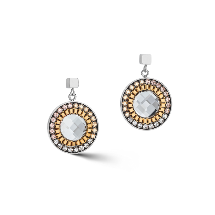 Ohrringe Amulett Bicolor Kristalle & Hämatit gold-silber