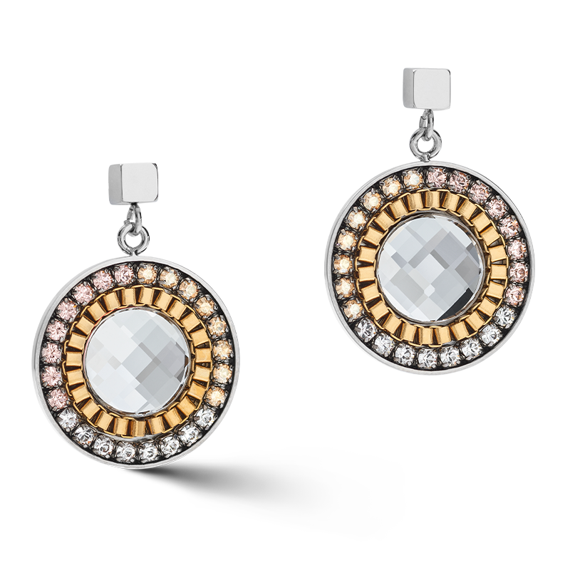 Ohrringe Amulett Bicolor Kristalle & Hämatit gold-silber