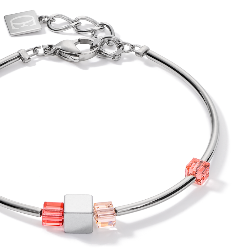 Armband  GeoCUBE® Hämatit & Kristalle silber-rot