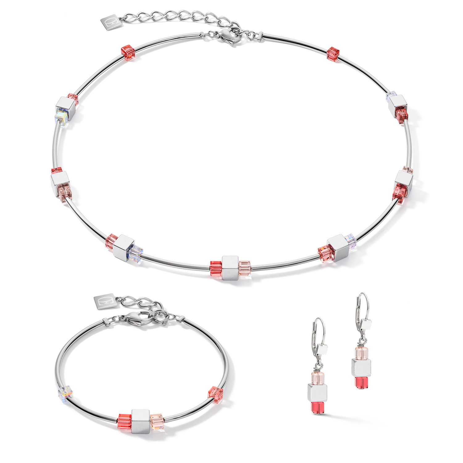 Armband  GeoCUBE® Hämatit & Kristalle silber-rot