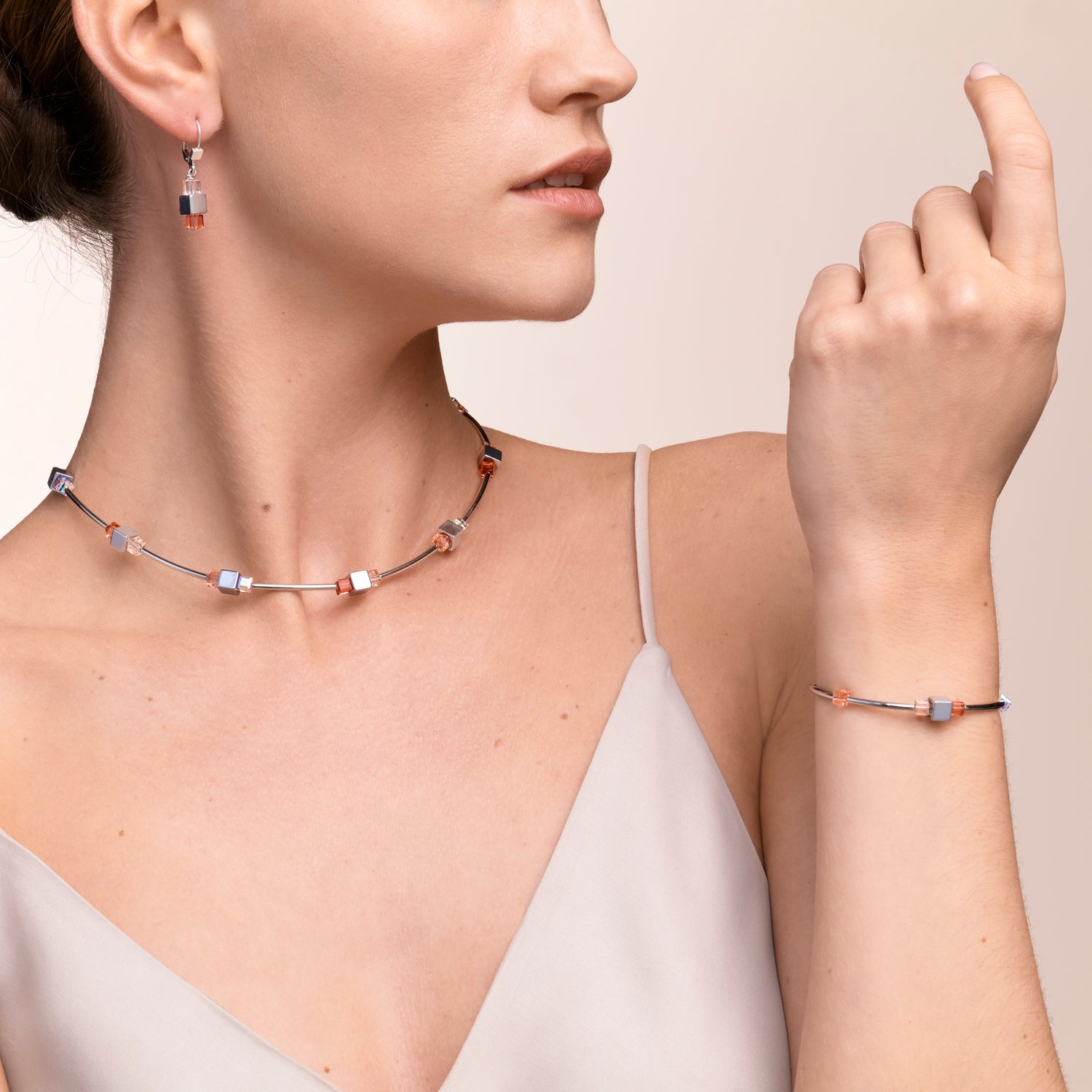 Armband  GeoCUBE® Hämatit & Kristalle silber-rot