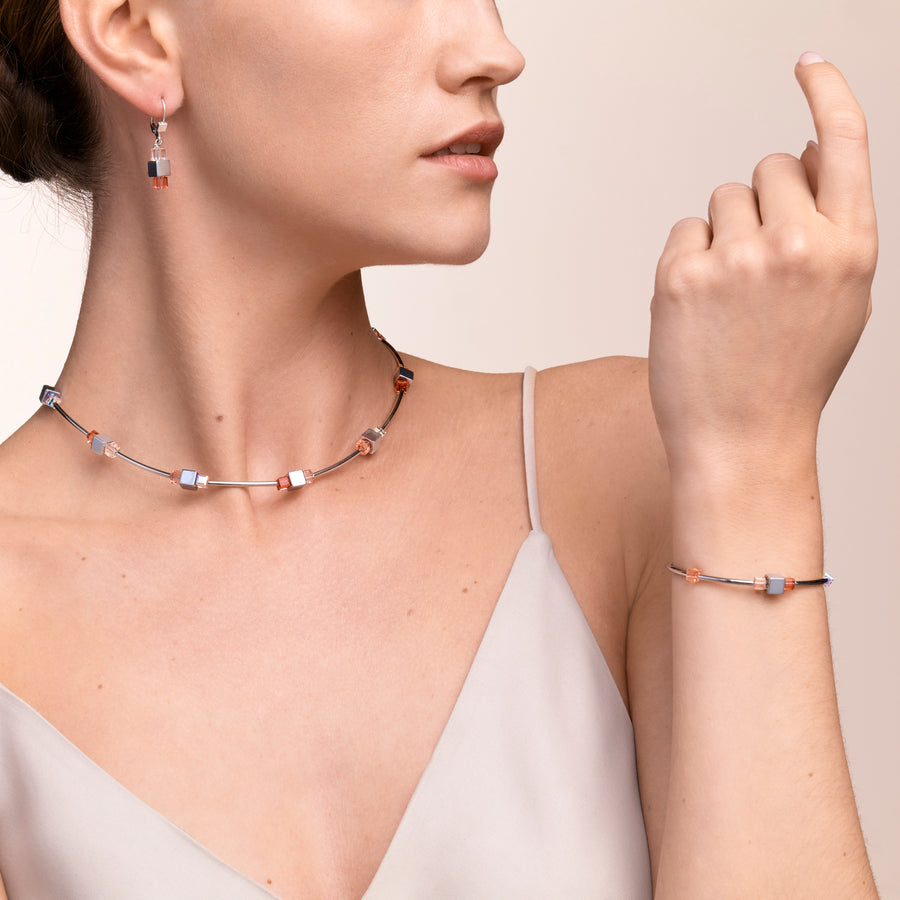Armband  GeoCUBE® Hämatit & Kristalle silber-rot