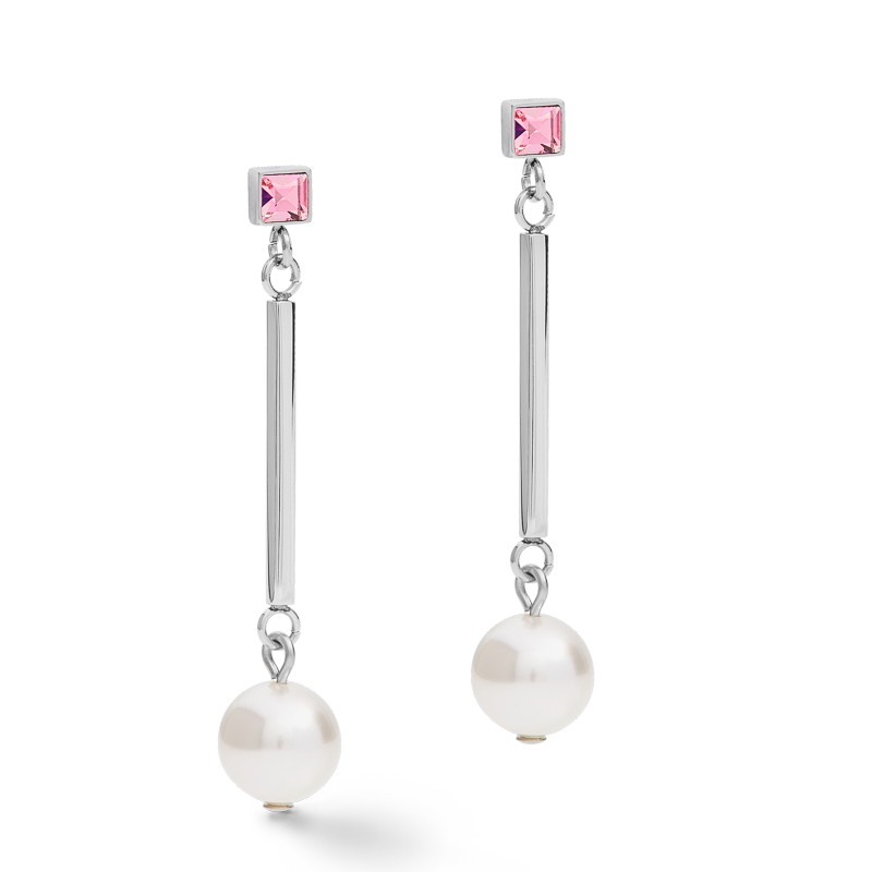 Ohrringe Crystal Pearls Crystals & Edelstahl silber-rosa