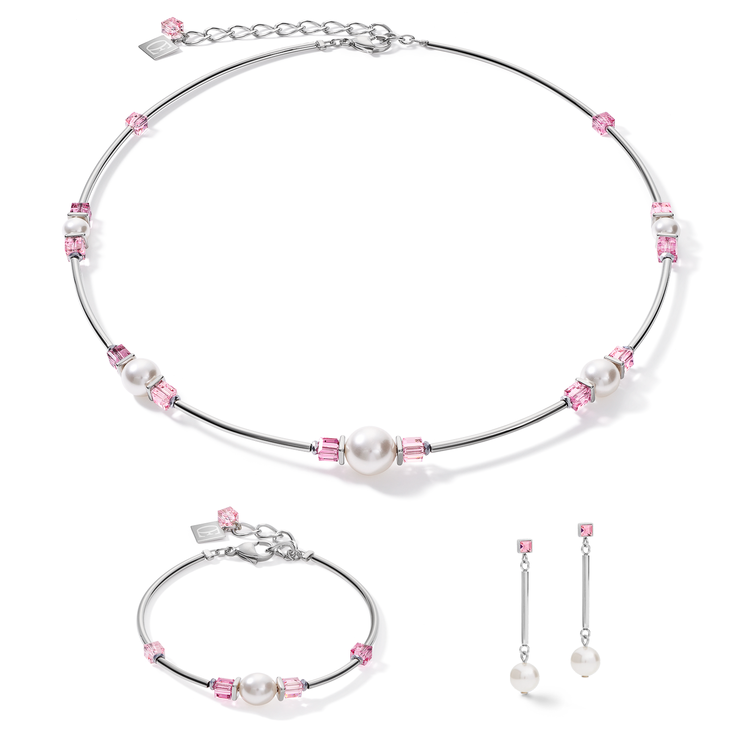 Ohrringe Crystal Pearls Crystals & Edelstahl silber-rosa
