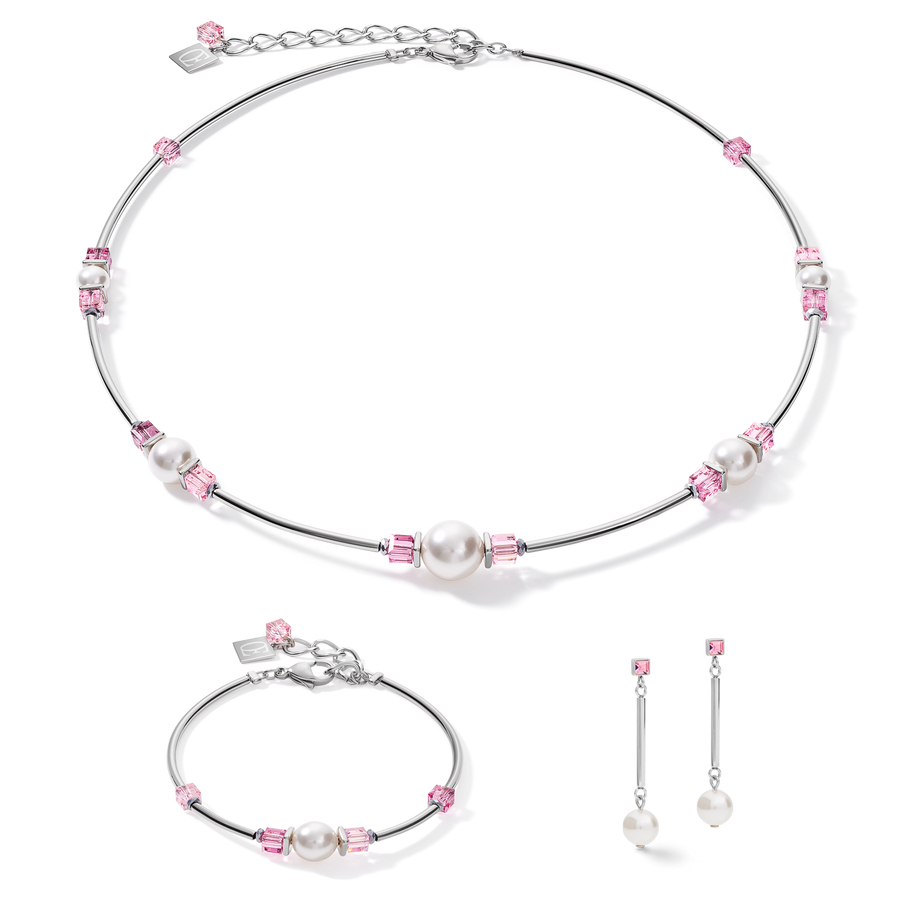 Ohrringe Crystal Pearls Crystals & Edelstahl silber-rosa