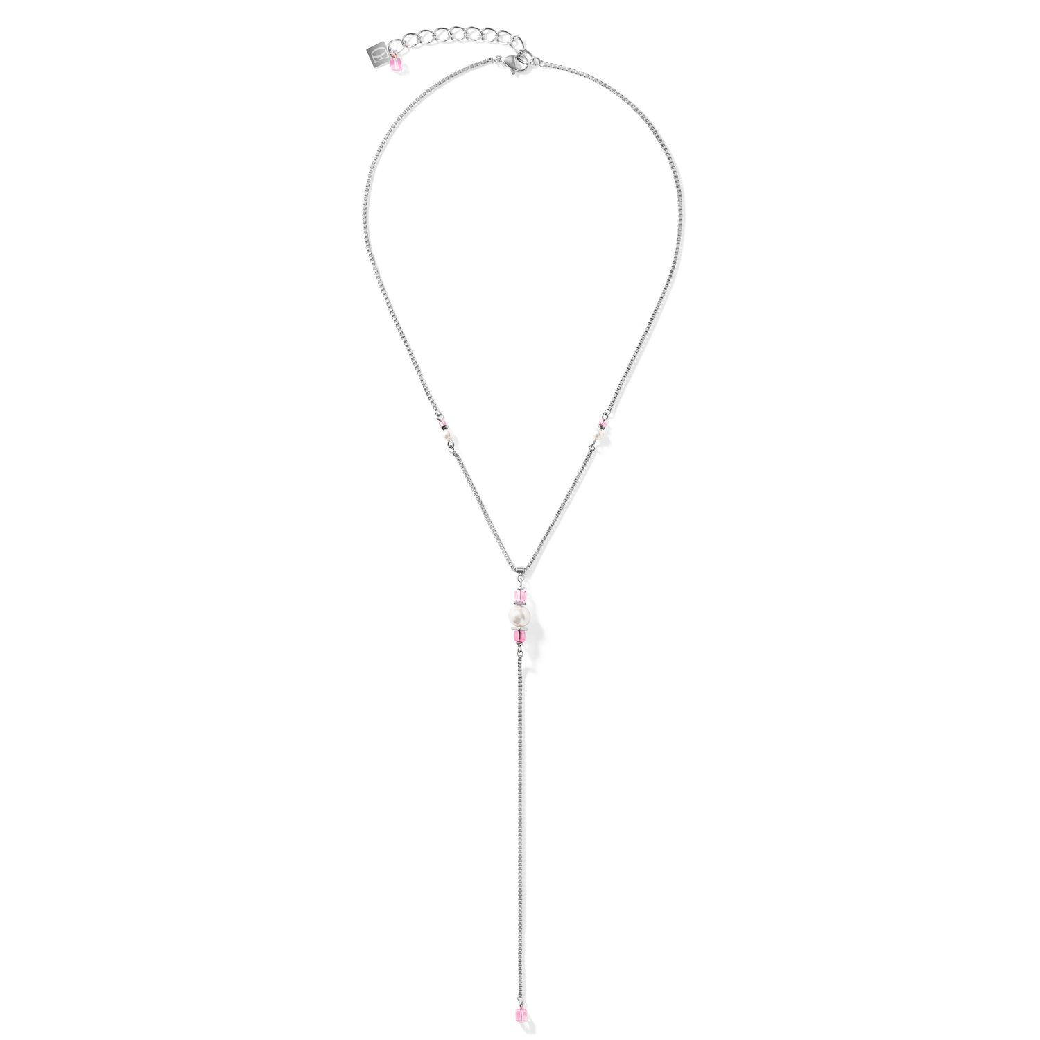 Halskette Ypsilon Chain Crystal Pearl Crystals & Edelstahl silber-rosa