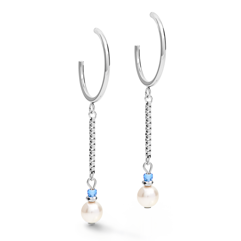 Ohrringe Creole Ypsilon Chain Crystal Pearl Crystals & Edelstahl silber-hellblau